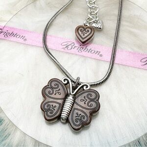 Brighton Metamorphisis Butterfly Brown Silver Plate Necklace Reversible